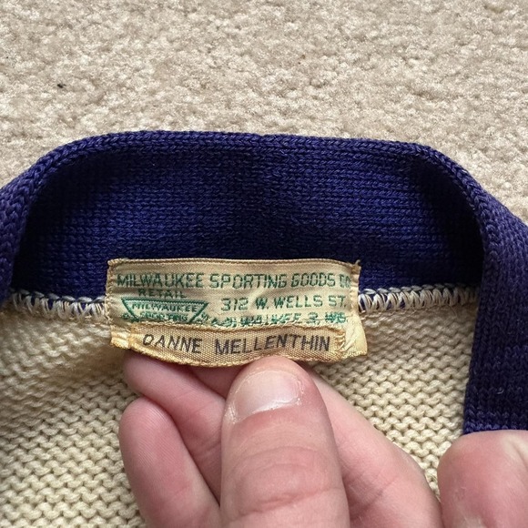 Vintage Falcons Letterman Sweater Mens Medium Cardigan Blue Chenille Patches 60s - Picture 6 of 16